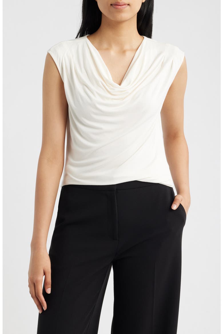 Pleated Cowl Neck Extended Shoulder Top, Main, color, WHITE DOVE