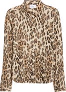 ST. JOHN Leopard Print Silk Georgette Button-Up Shirt