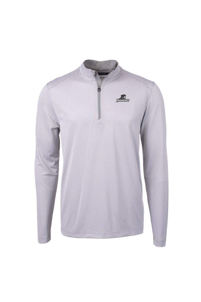 Men's Cutter & Buck  Gray/White Providence Friars Big & Tall Virtue Eco Pique Micro Stripe Recycled Quarter-Zip Pullover Top, Alternate, color, Gray