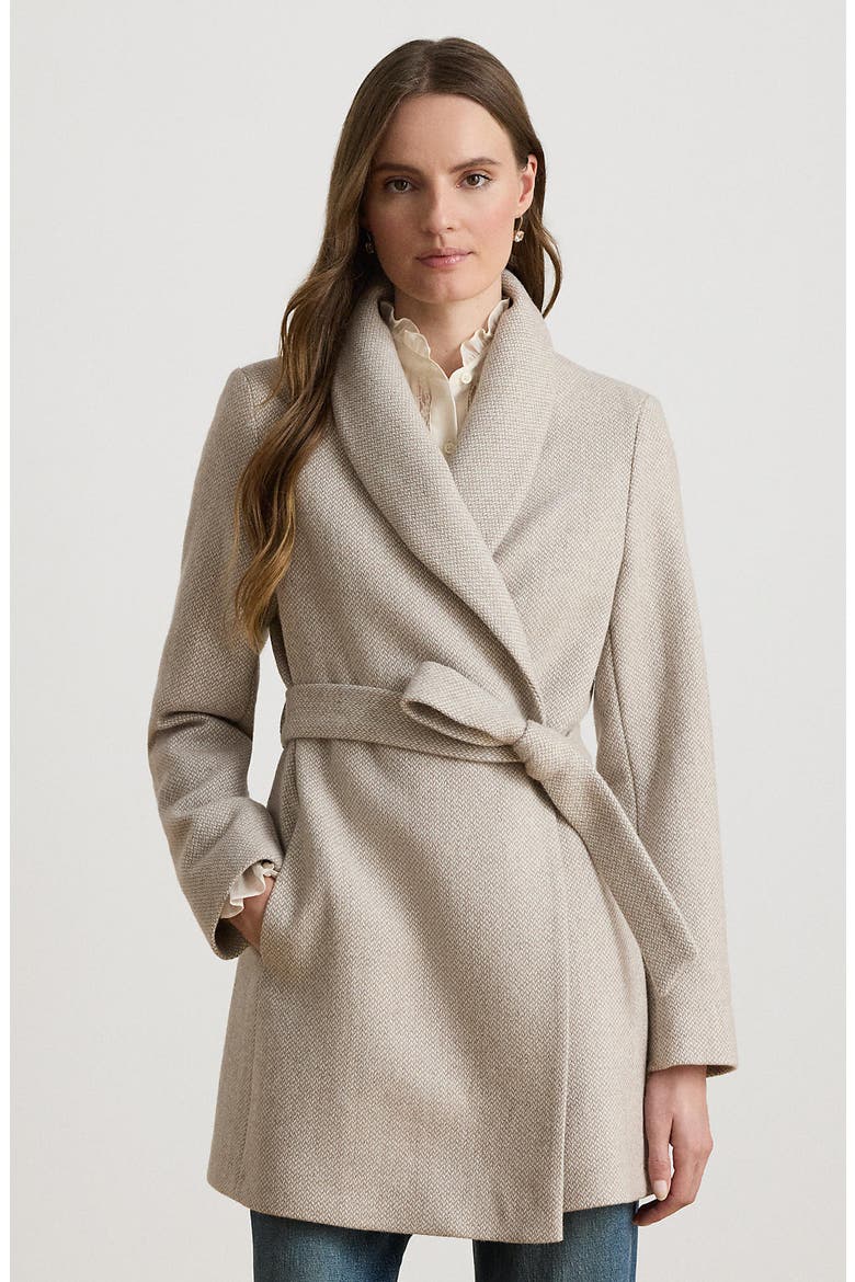 Plaid Wool Wrap Coat, Alternate, color, TRUFFLE BROKEN TWILL