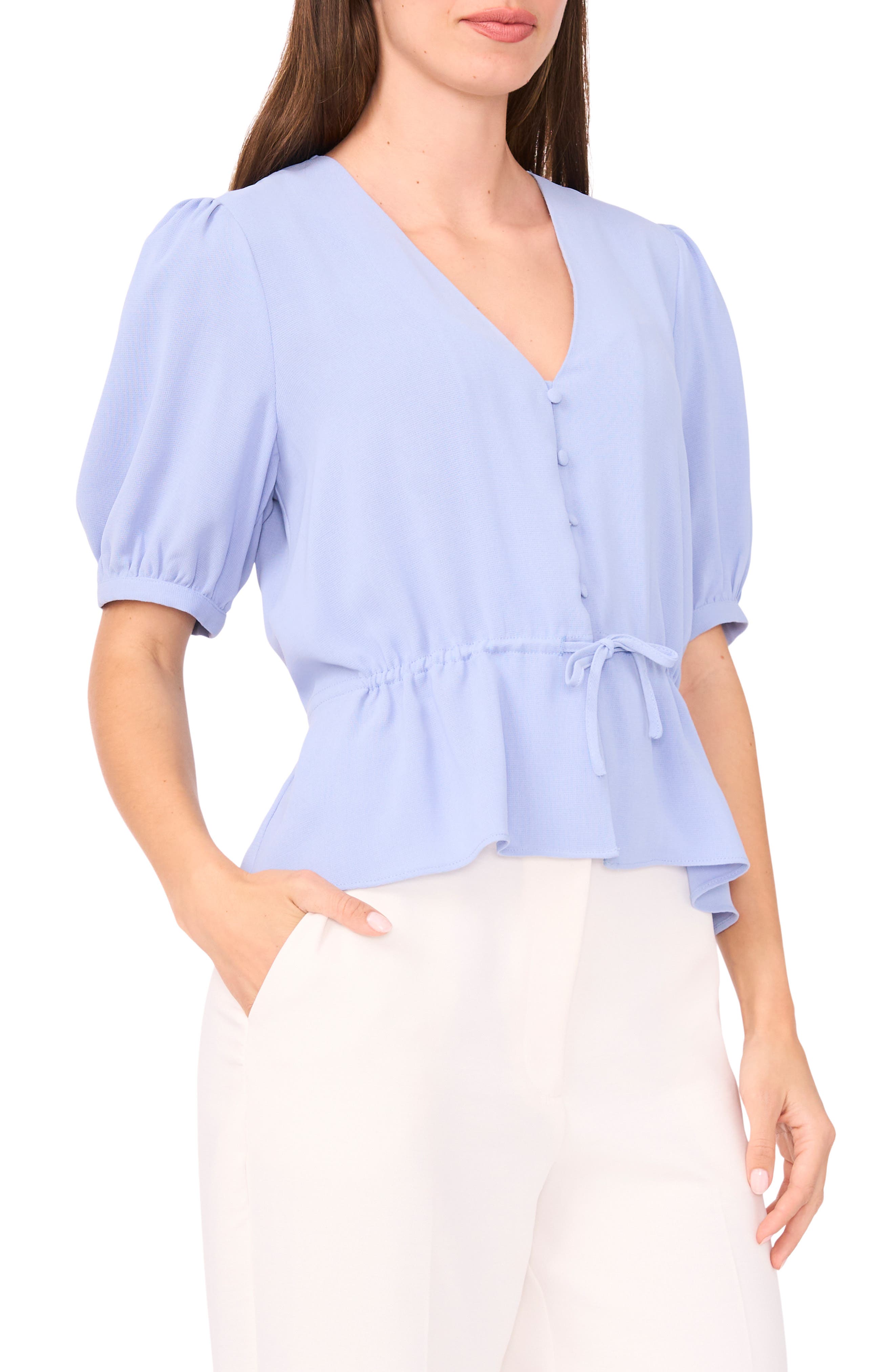Halogen ® Button Front Tie Waist Top In Blue
