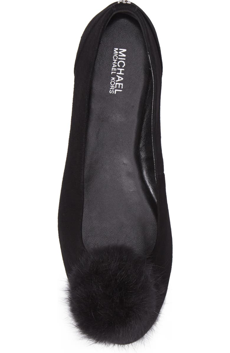 MICHAEL Michael Kors Remi Ballet Flat with Genuine Rabbit Fur Pom, Alternate, color,