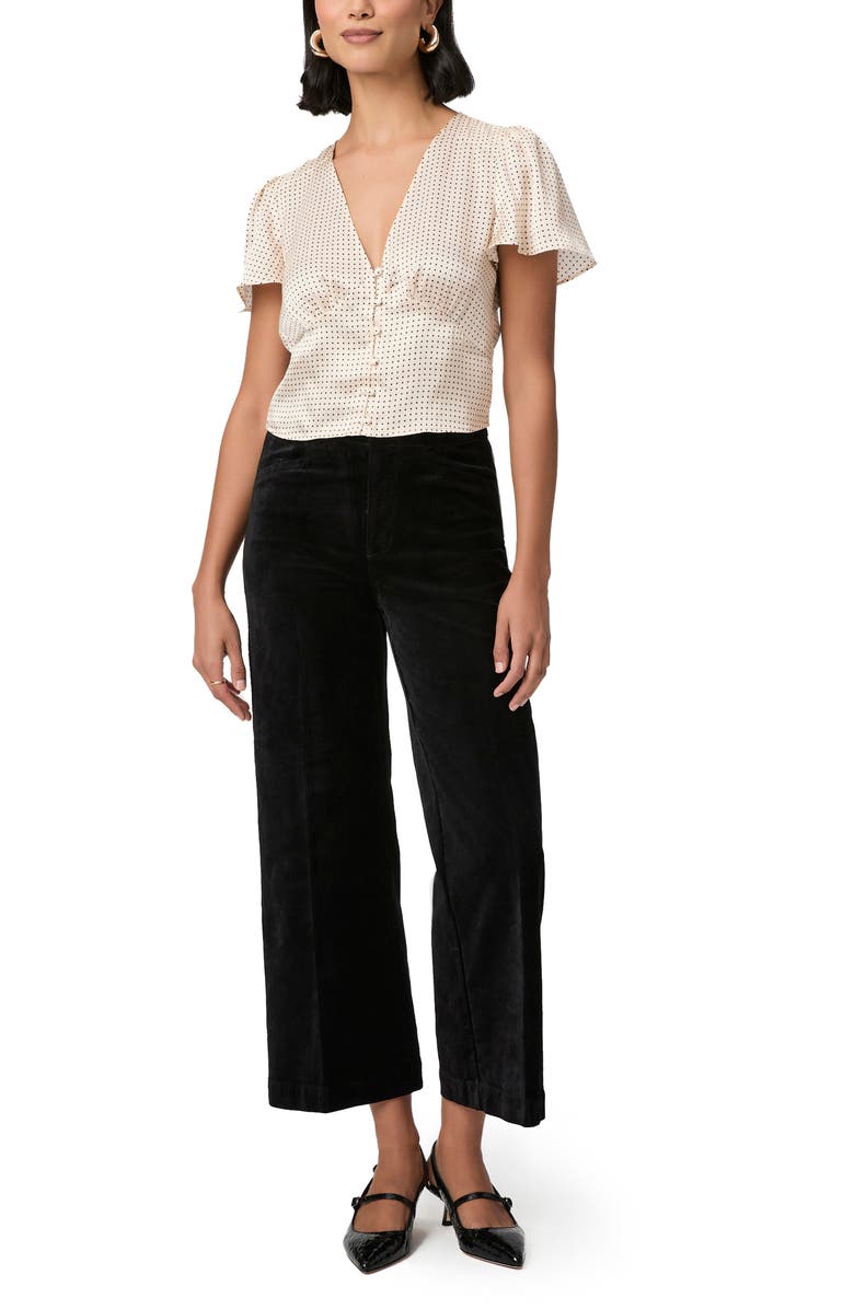 PAIGE Miso Polka Dot Crop Button Front Silk Top, Alternate, color,