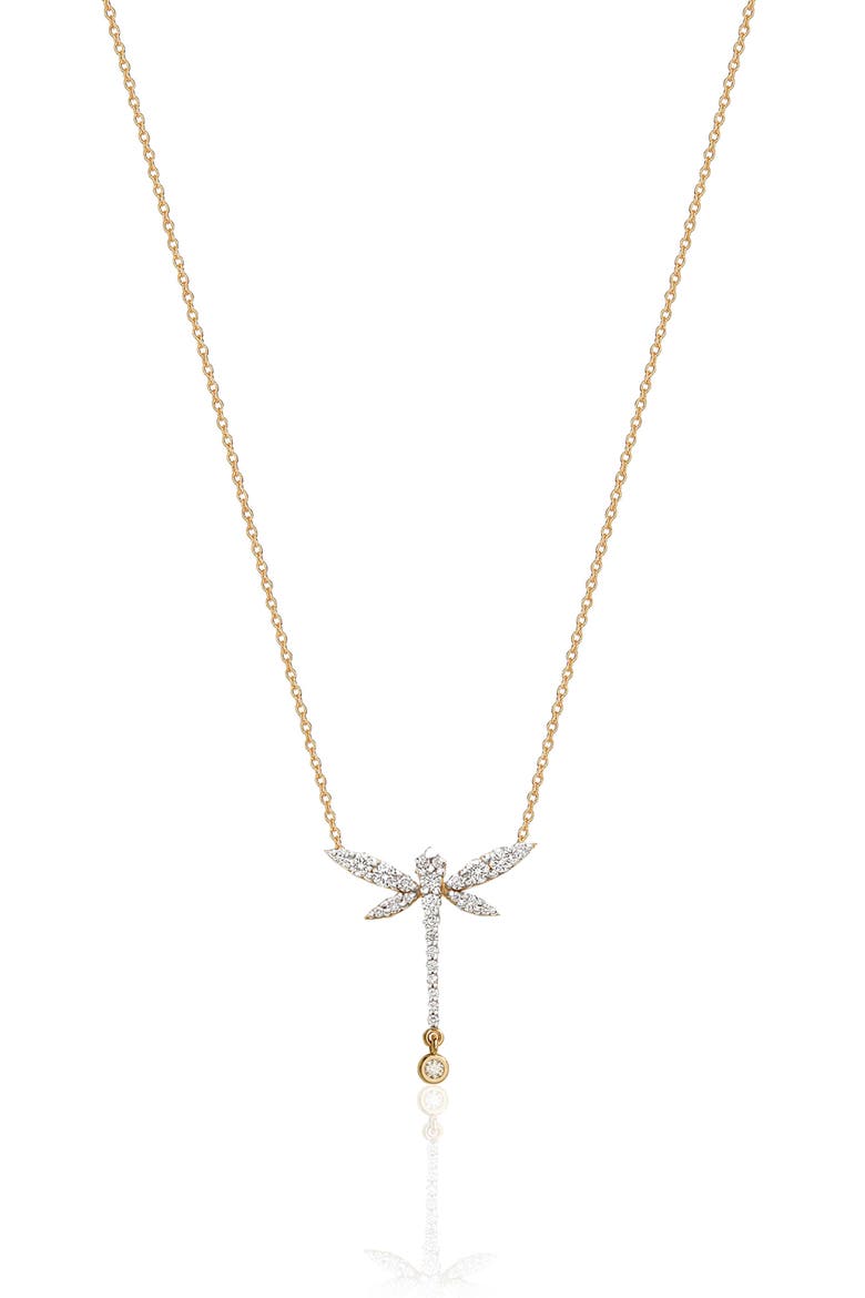 Mini Dragonfly CZ Pendant Necklace, Main, color, GOLD
