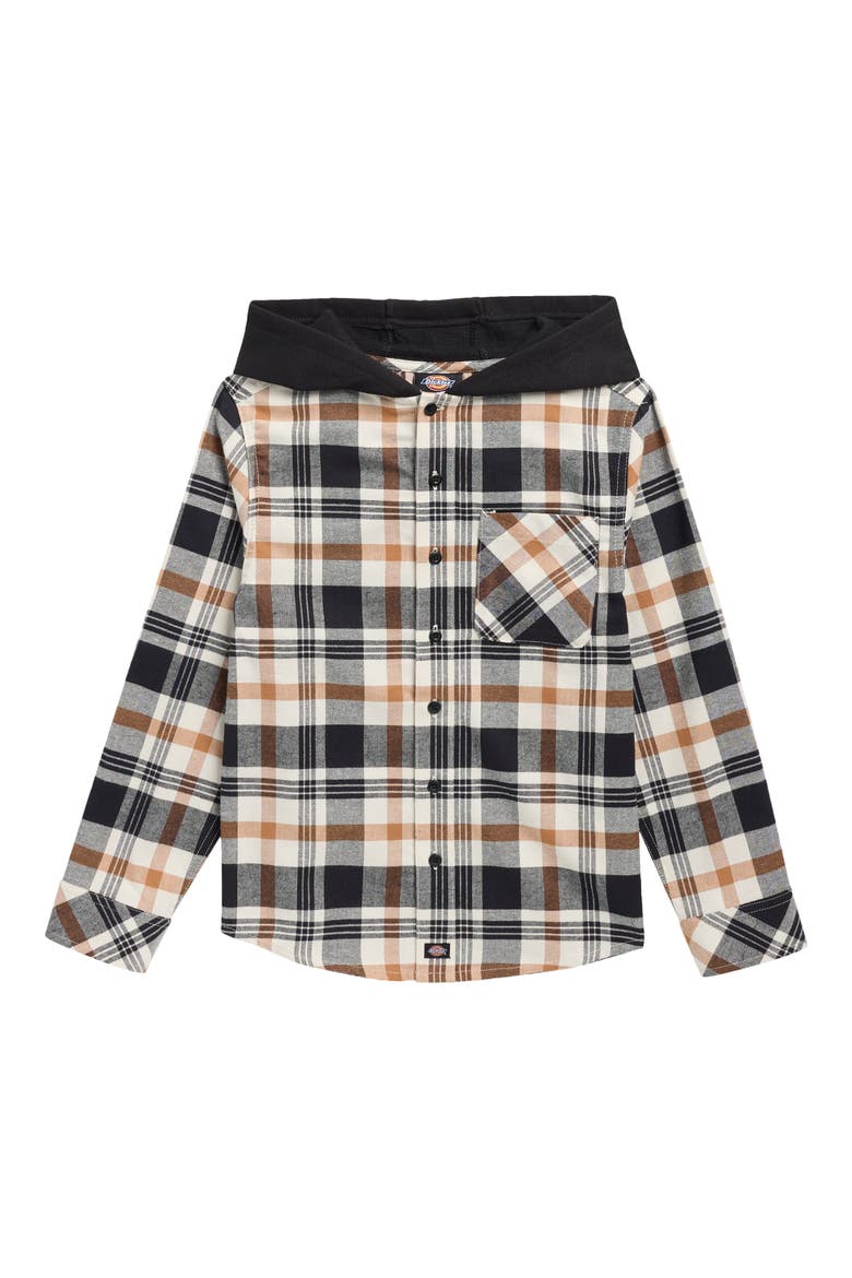Kids' Hooded Plaid Cotton Flannel Shirt, Main, color, MEDIUM BROWN