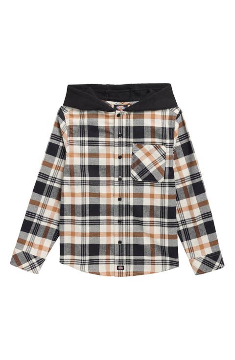 Kids' Hooded Plaid Cotton Flannel Shirt