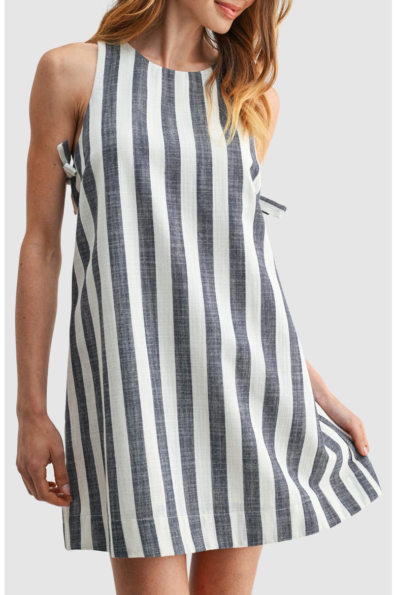 Side Tie Shift Minidress, Alternate, color, IVORY NAVY