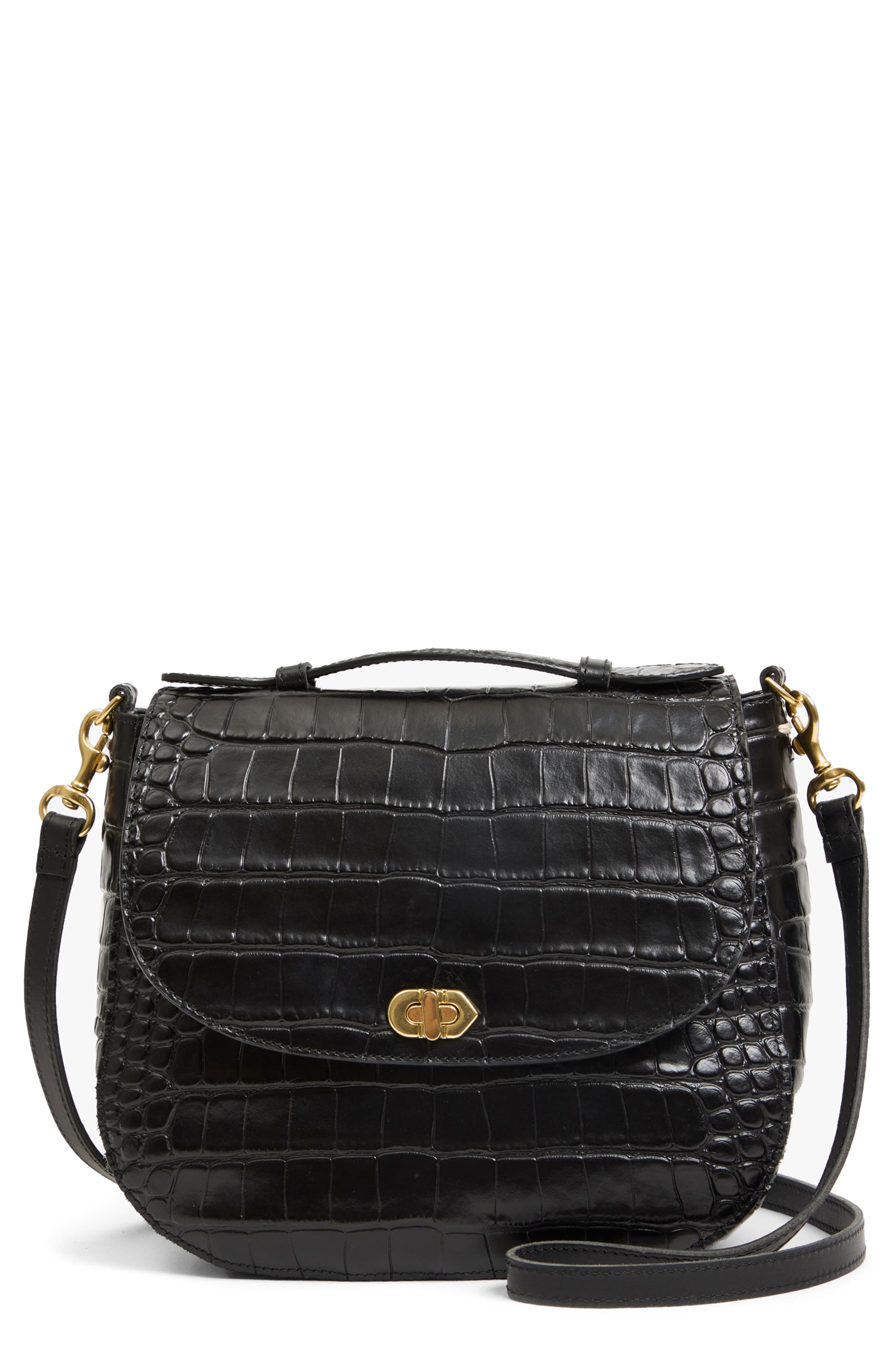 Clare V. Louis Croc Embossed Leather Crossbody Bag, Main, color, 