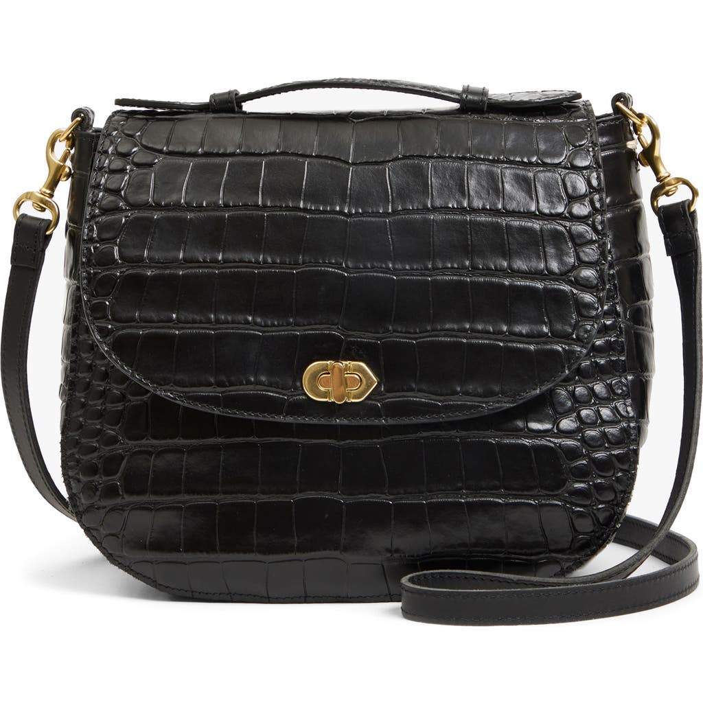 Clare V . Louis Croc Embossed Leather Crossbody Bag In Black
