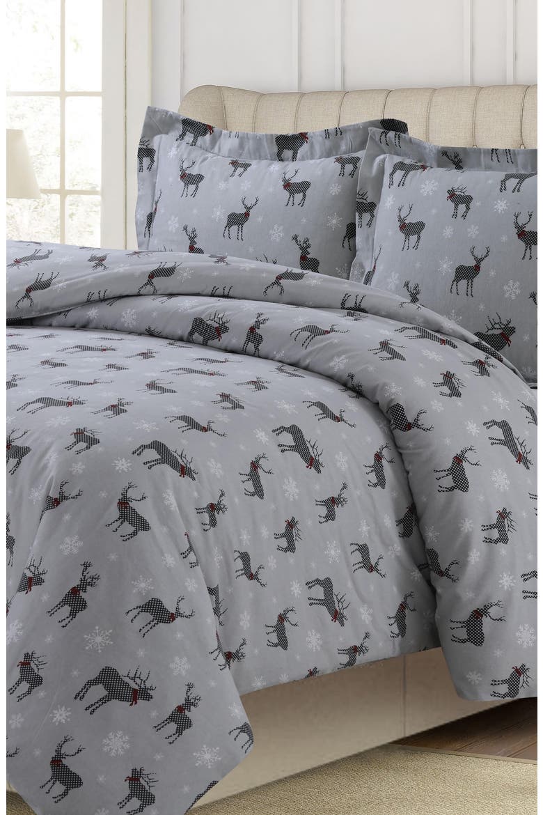 Checkered Buck Cotton Duvet Cover & Sham Set, Main, color, GREY