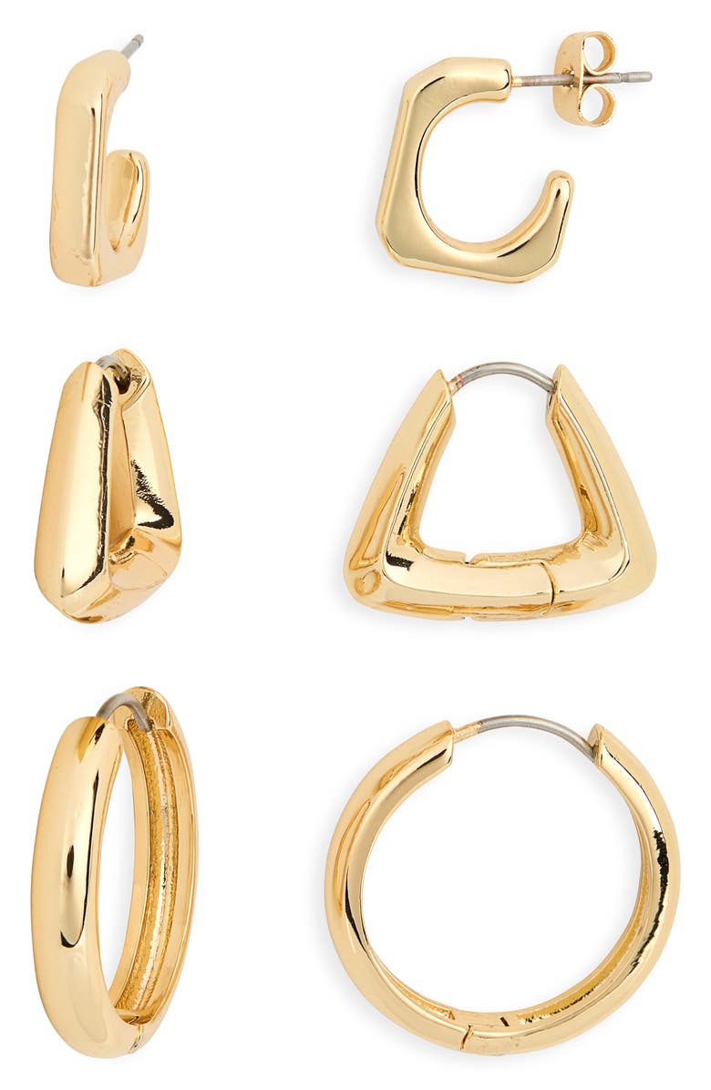 Ettika Set of 3 Hoop Earrings, Main, color, Gold
