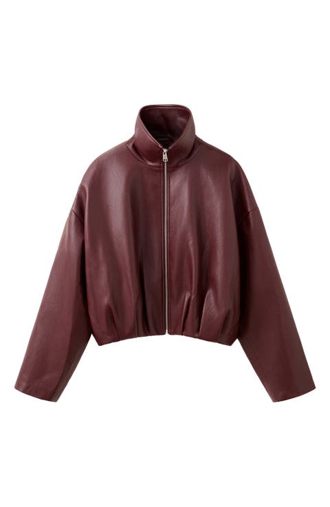 Faux Leather Funnel Neck Jacket