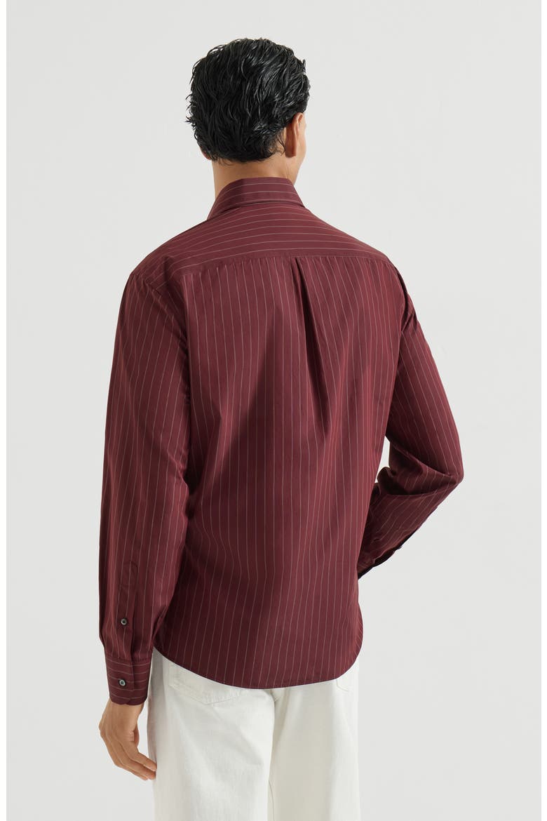 Double pinstripe cotton shirt with Italian collar and chest pocket, Alternate, color, Burgundy
