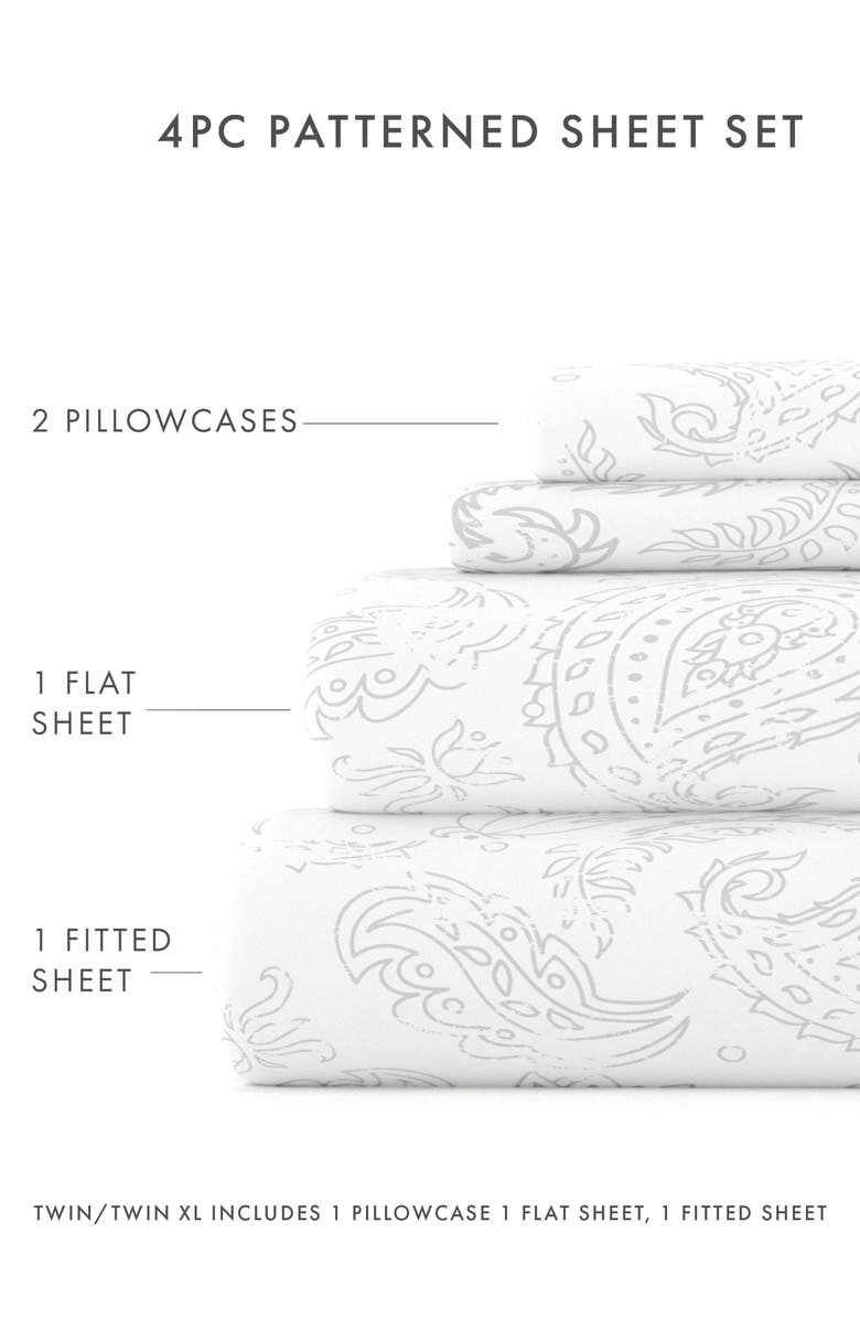 HOMESPUN HOME SPUN Premium Ultra Soft Coarse Paisley Pattern 4-Piece Bed Sheets Set, Alternate, color, Gray