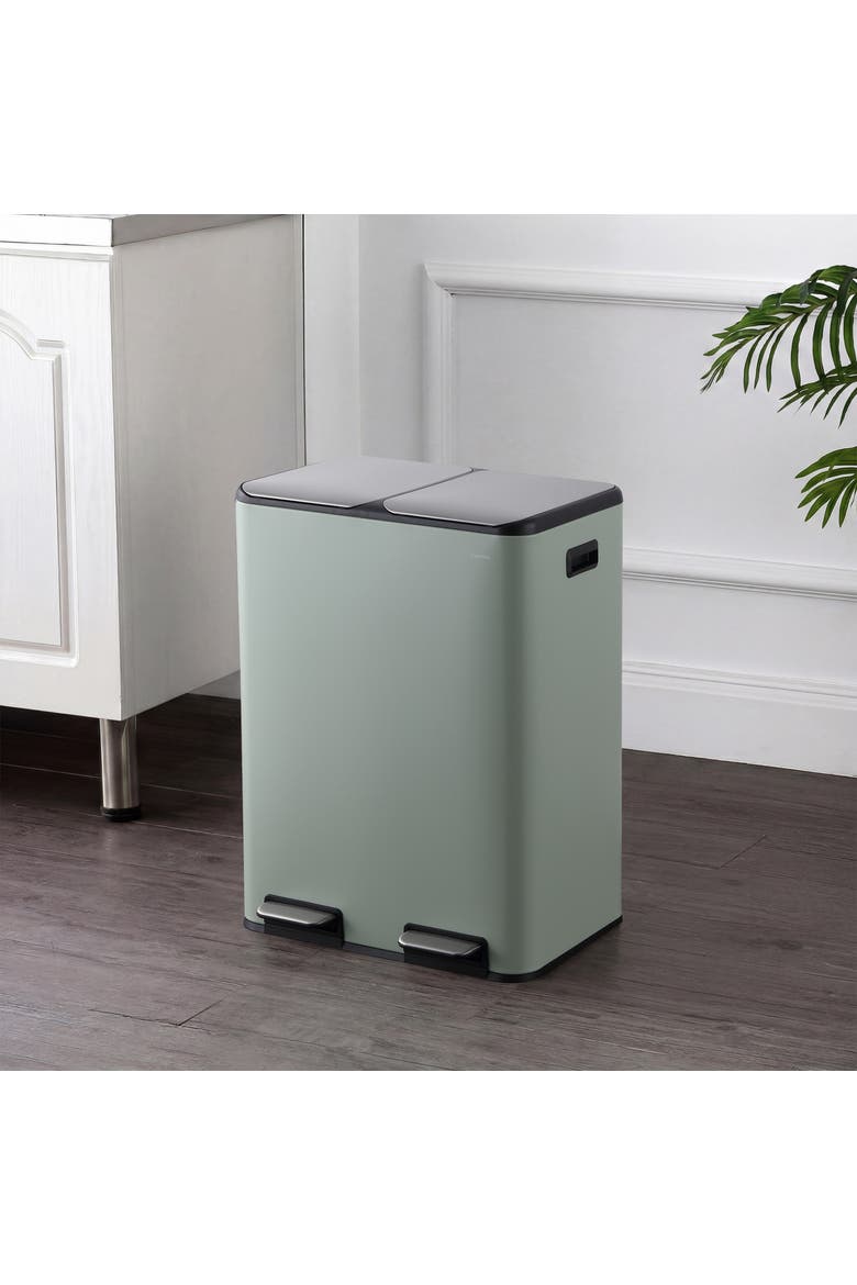 Zipple Rectangular Dual Compartment Recycling Step Pedal Trash Can with Soft-Close Double Lids, Alternate, color, Pistachio Gelato