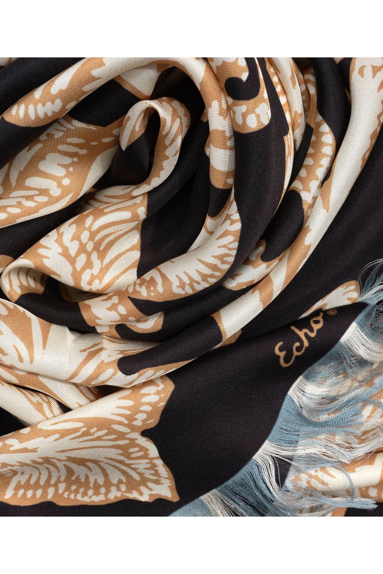 Block Floral Oversized Silk Square, Alternate, color, Black