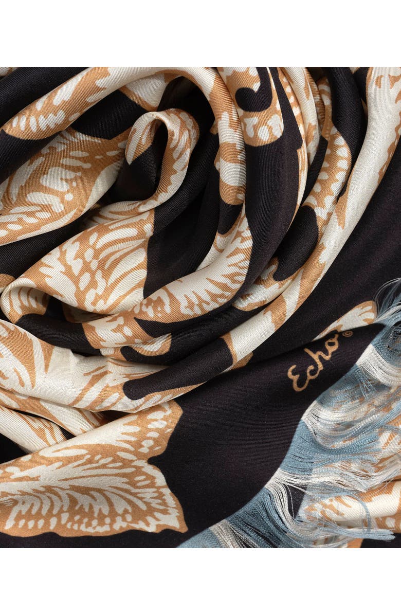 Echo Block Floral Oversized Silk Square, Alternate, color, Black