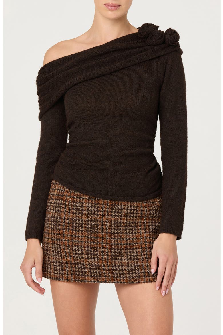 Fenia Embellished One Shoulder Sweater, Main, color, DARK BROWN