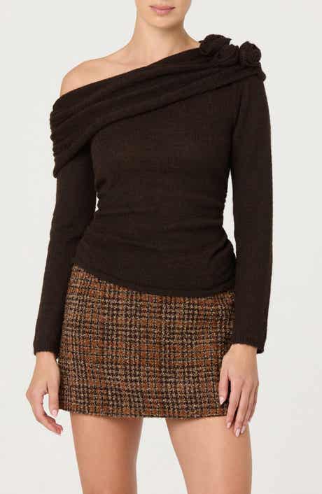 ASTR the Label Fenia Embellished One Shoulder Sweater