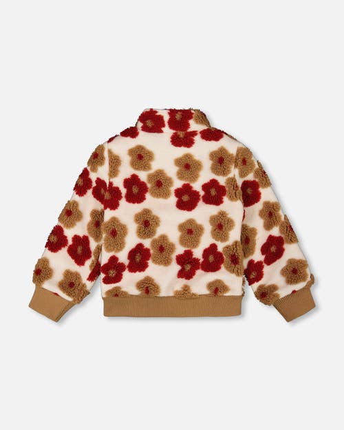 Deux Par Deux Full Zip Jacket With Jacquard Floral In Brown