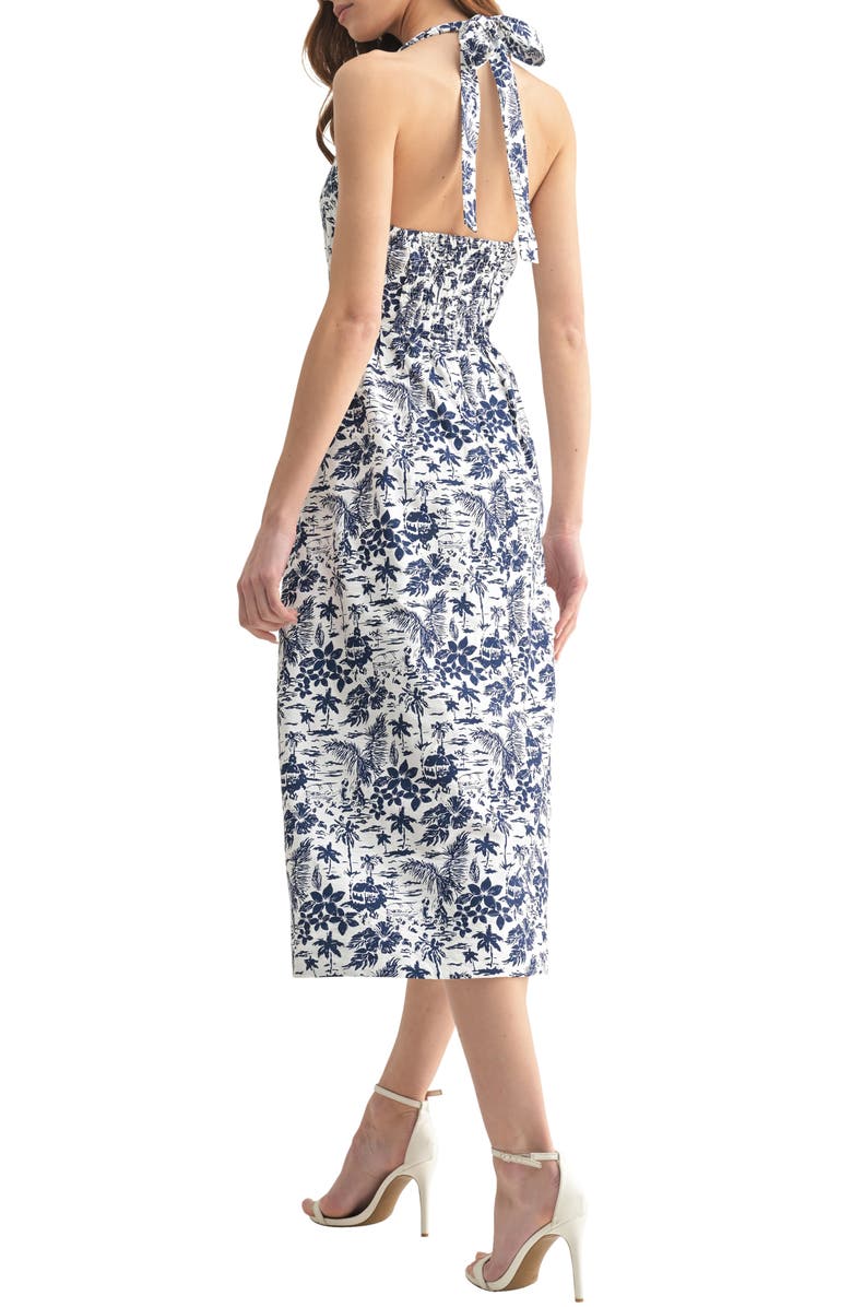 Mila Mae Floral Halter Midi Dress, Alternate, color, Navy White