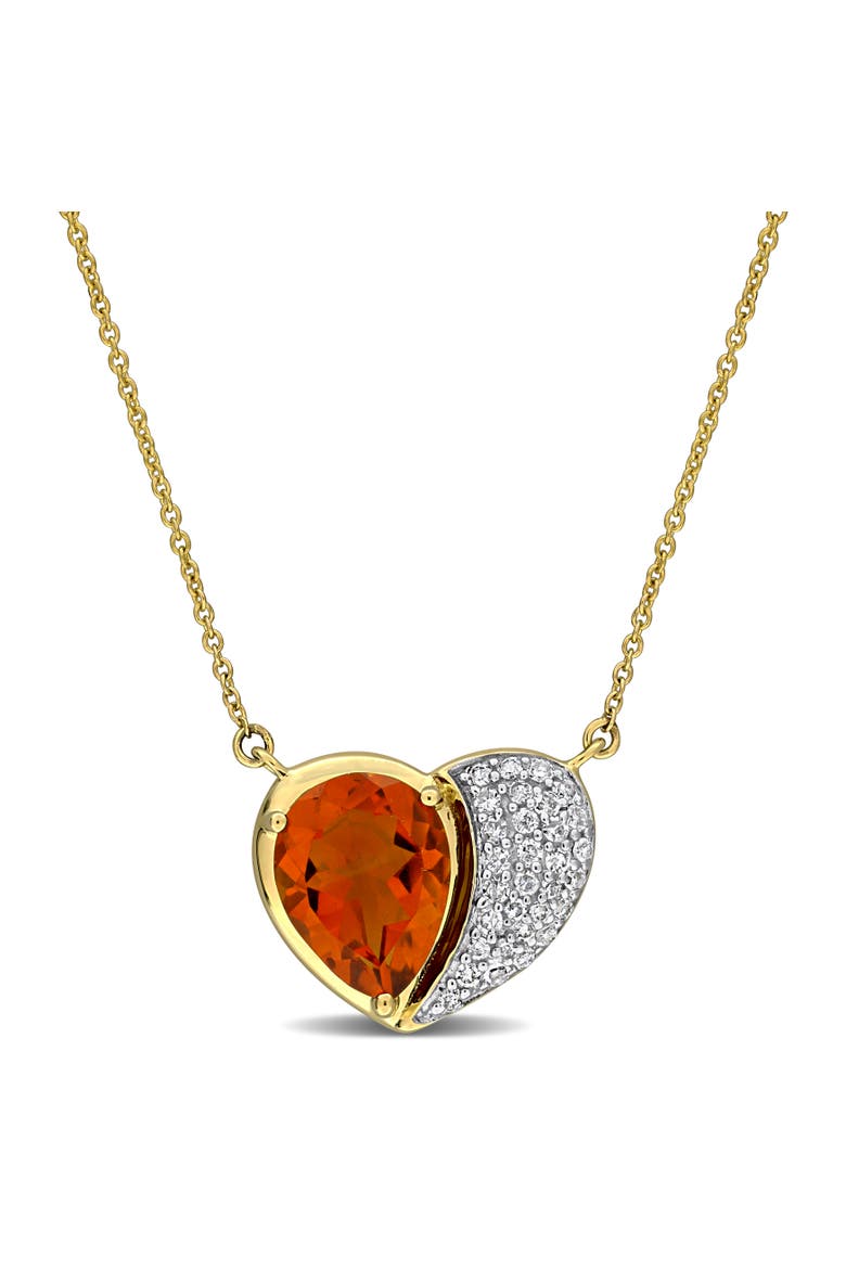 Gemstone & Diamond Heart Necklace 10K, Main, color, Citrine