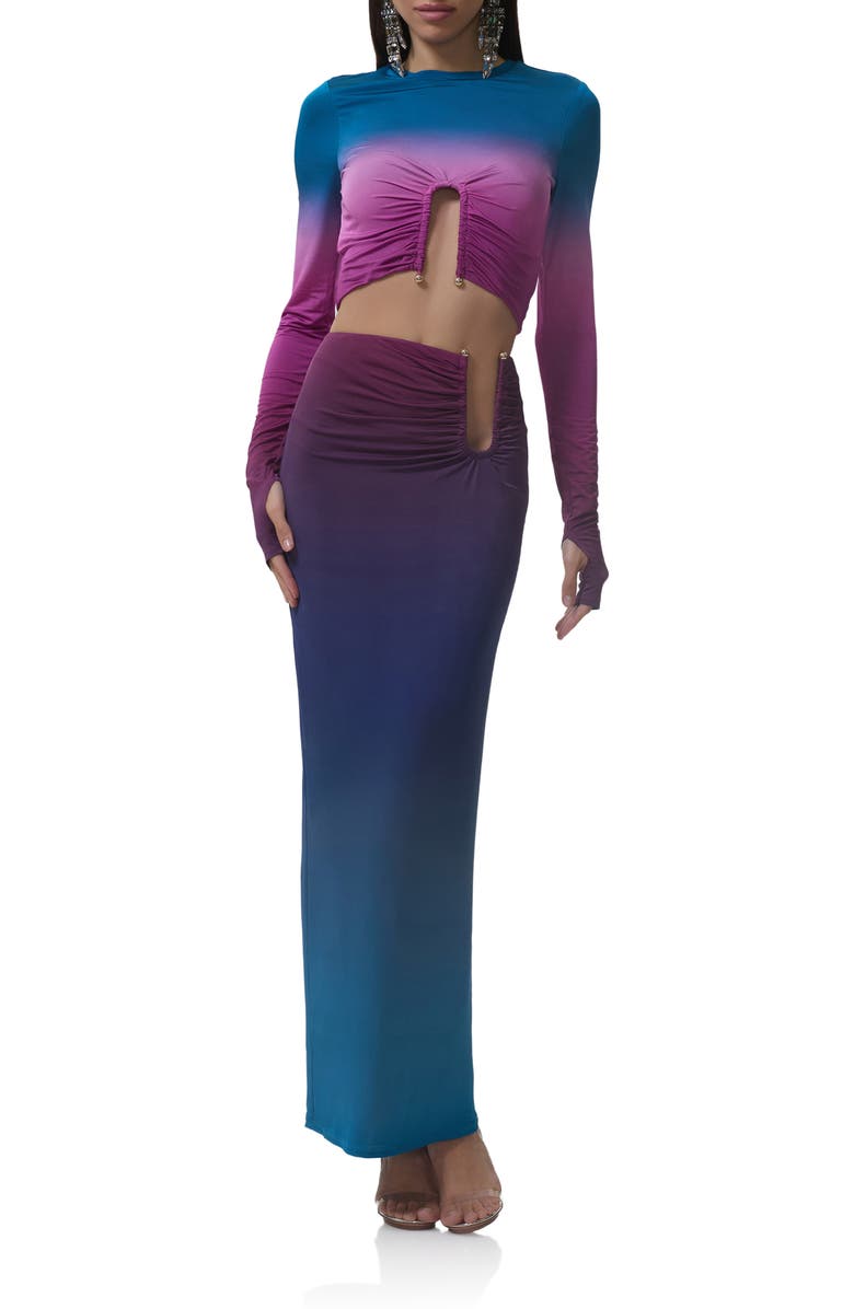 AFRM Aven Ombré Maxi Skirt, Alternate, color, Midnight Ombre