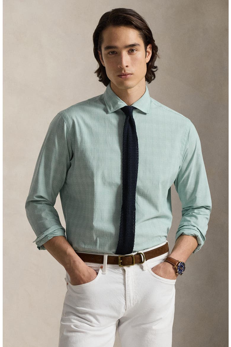 Classic Fit Glen Plaid Cotton Button-Up Shirt, Alternate, color, POWDER SAGE WHITE
