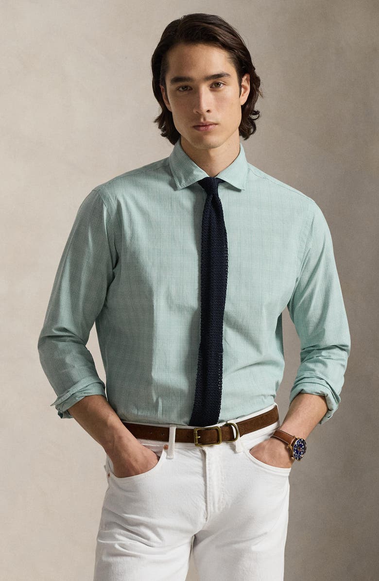 Polo Ralph Lauren Classic Fit Glen Plaid Cotton Button-Up Shirt, Alternate, color, Powder Sage White