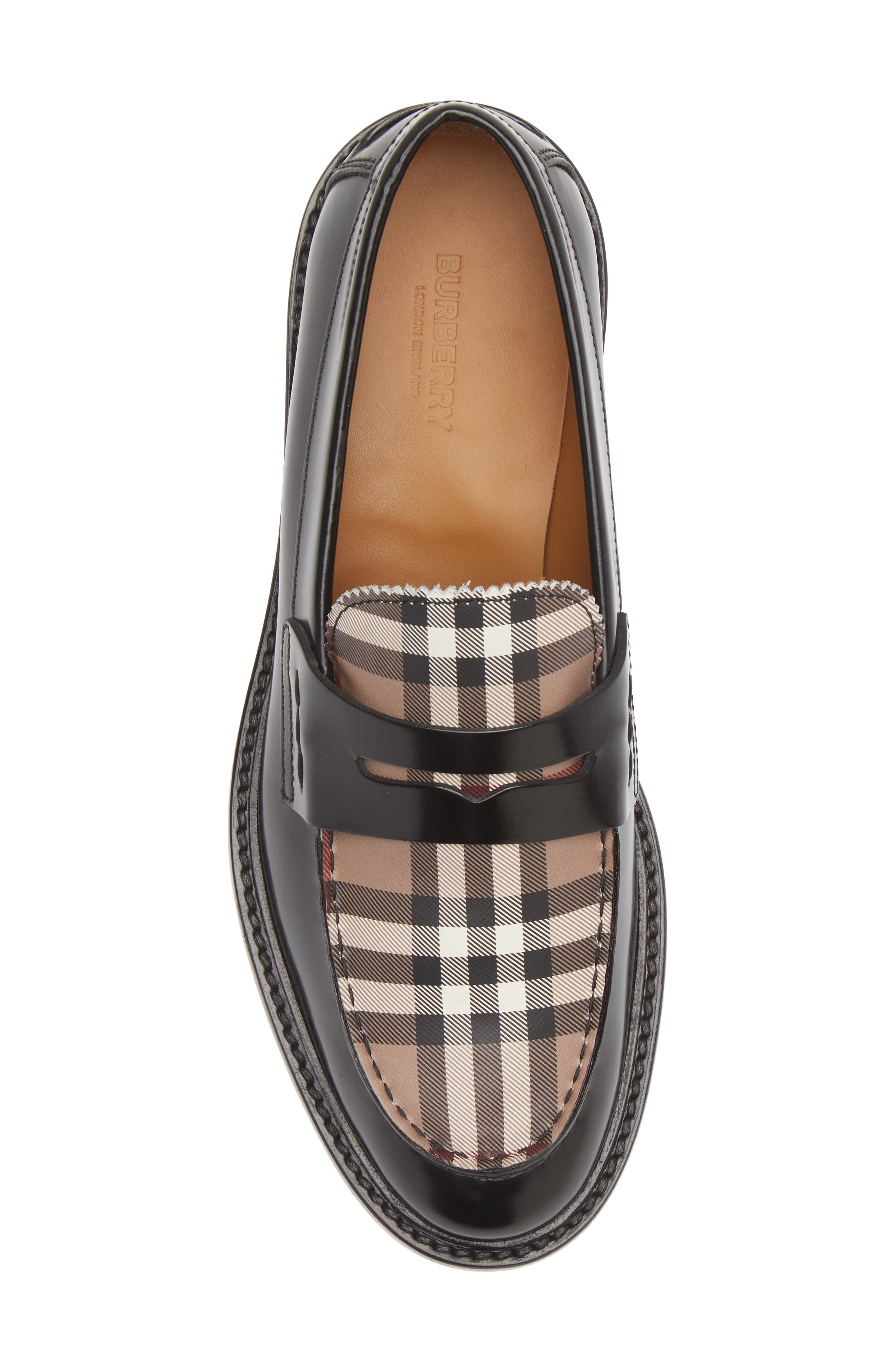 Burberry Croftwood Check Leather Penny Loafer, Alternate, color, Black