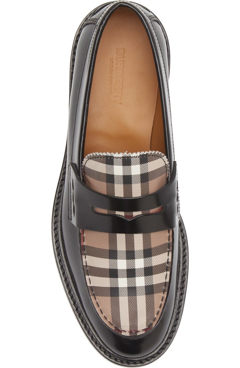 Burberry Croftwood Check Leather Penny Loafer, Alternate, color, Black