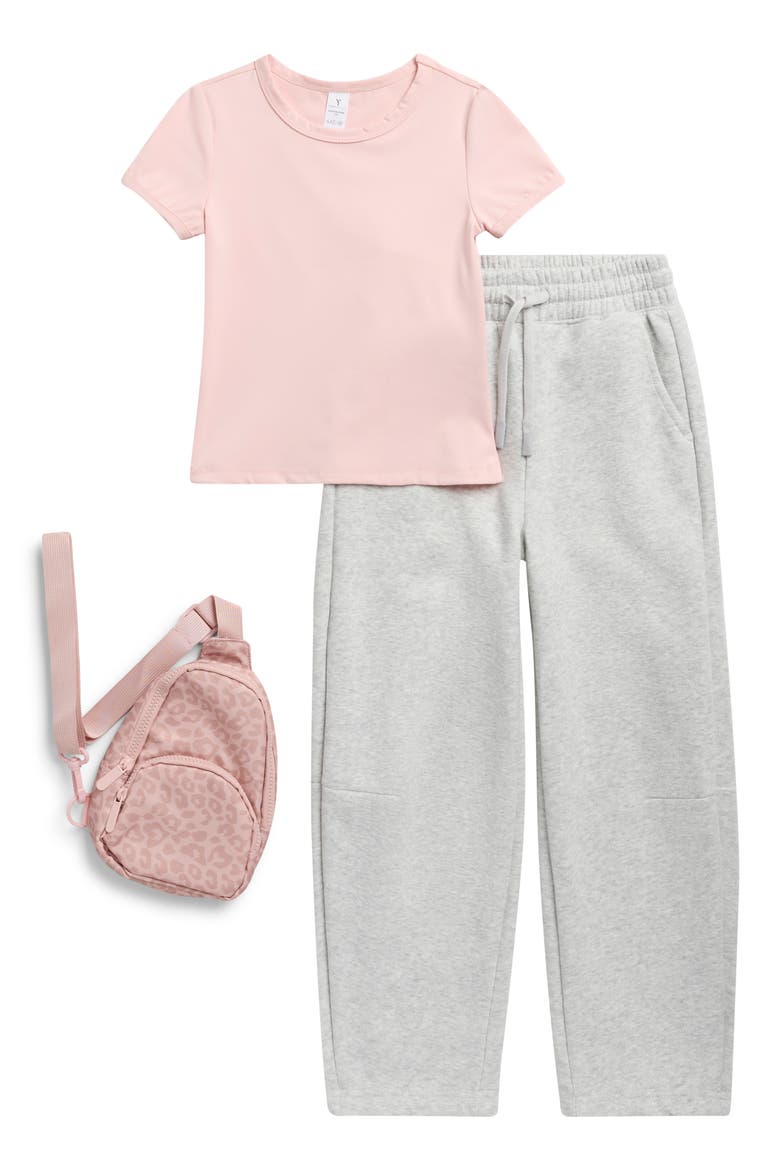 Kids' Mabel T-Shirt, Joggers & Mini Backpack 3-Piece Set, Main, color, PORCELAIN PETAL/ HEATHER GREY
