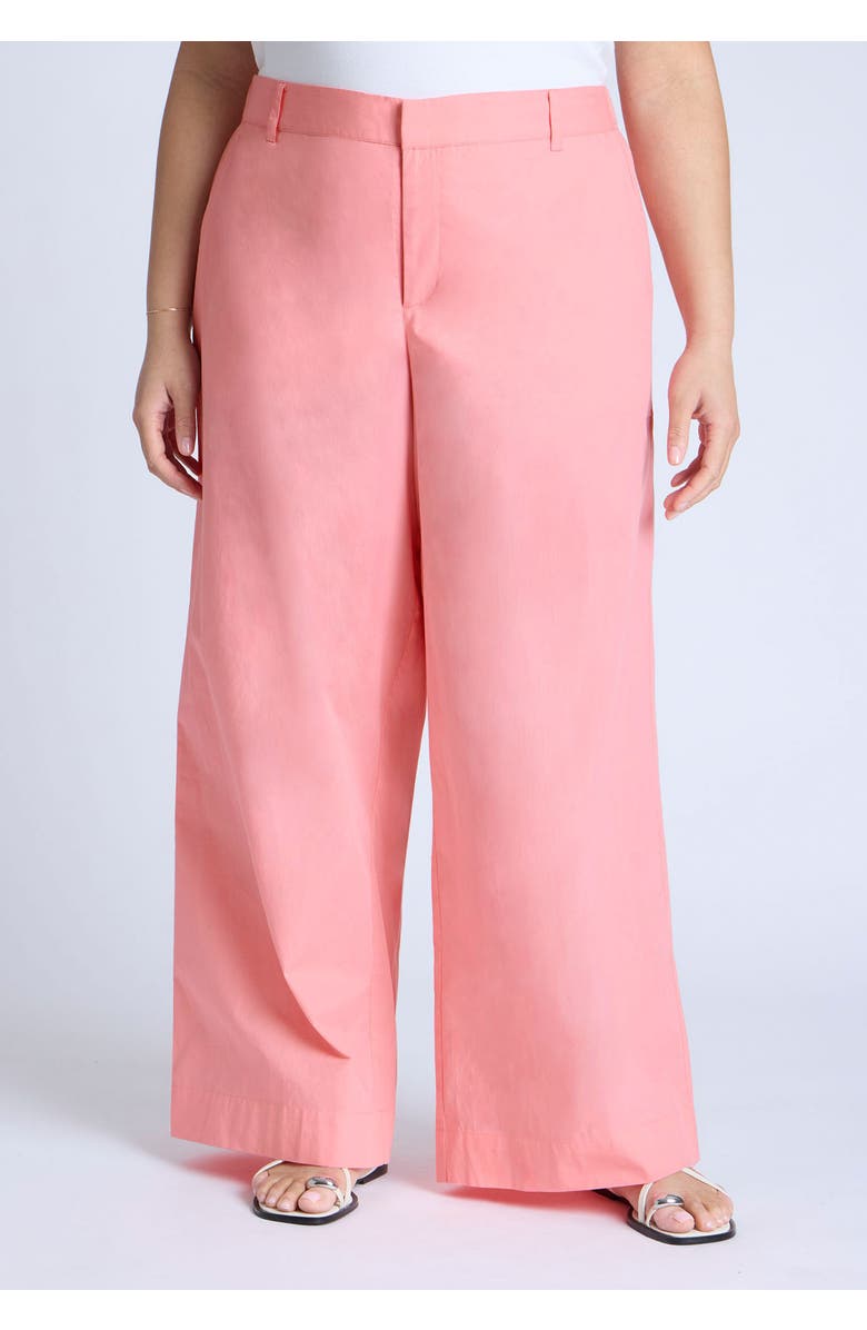 ELOQUII Wide Leg Cotton Pant, Alternate, color, Pink Punch