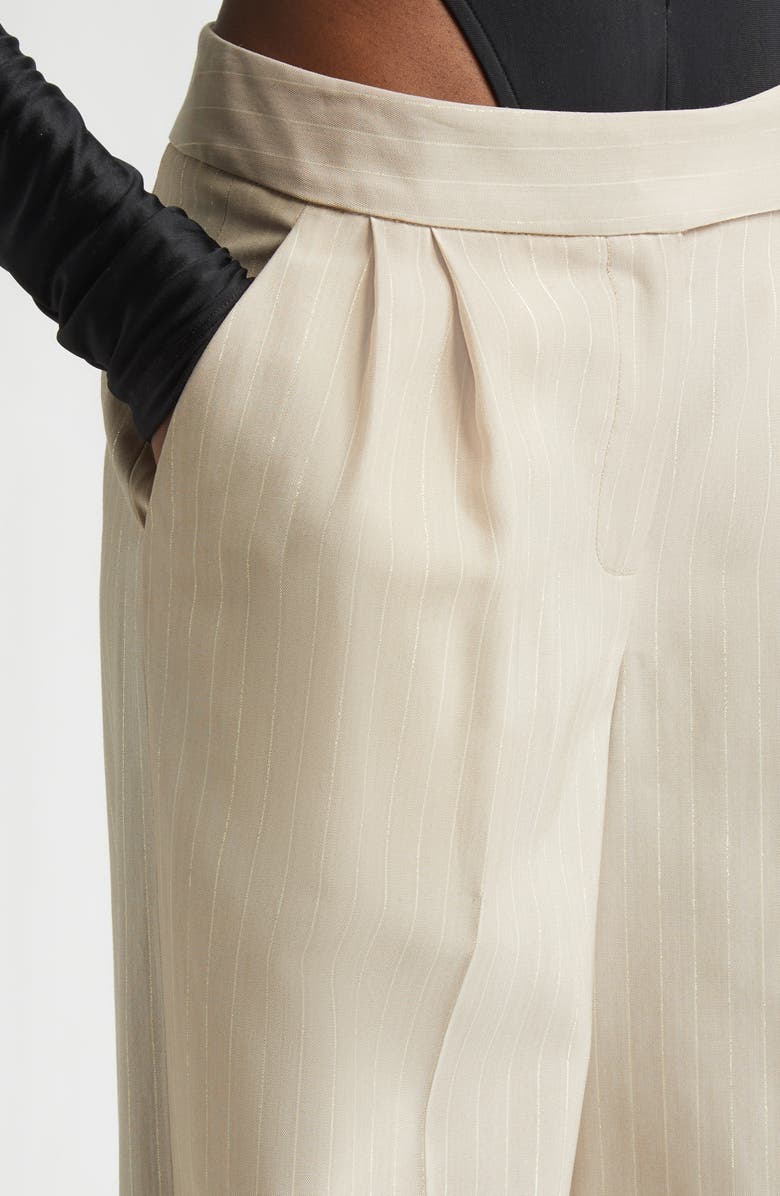 LaQuan Smith Shimmer Pinstripe Wide Leg Pants, Alternate, color, Sand