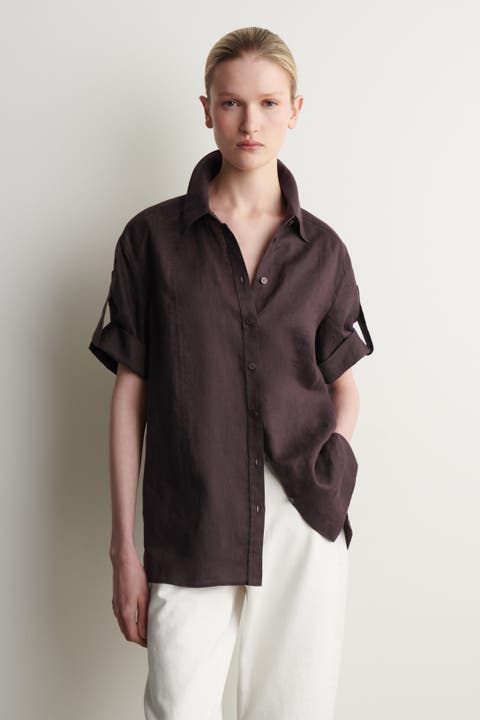 Folded-Sleeve Linen Shirt