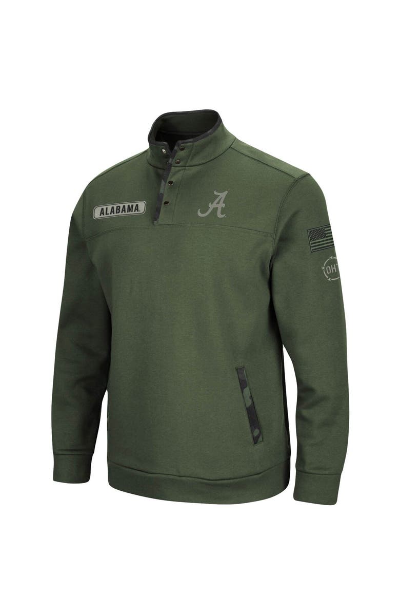 COLOSSEUM Men's Colosseum Olive Alabama Crimson Tide OHT Military Appreciation Digit Quarter-Snap Jacket, Alternate, color, Olive