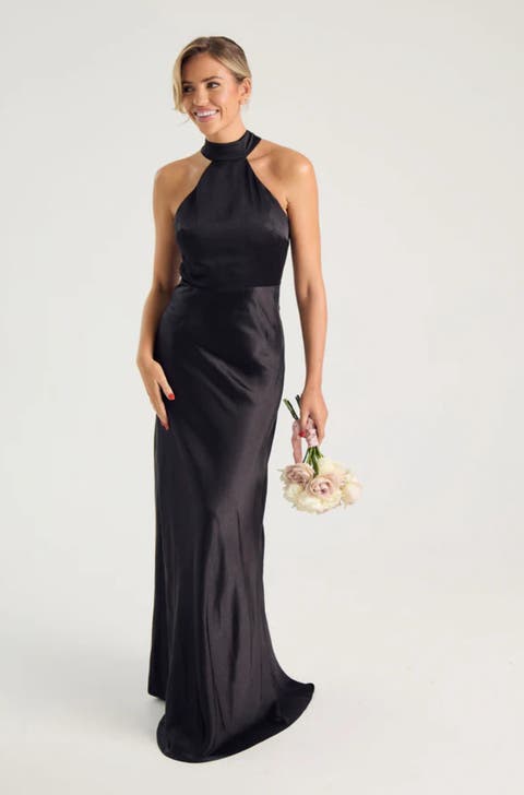Halter Neck Satin Bridesmaid Dress