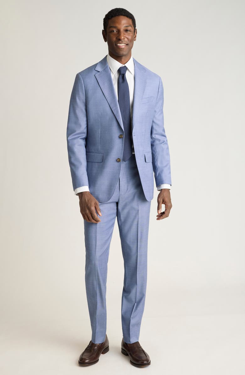 Bonobos Jetsetter Flat Front Stretch Wool Suit Pants, Alternate, color, 1 Blue Sharkskin