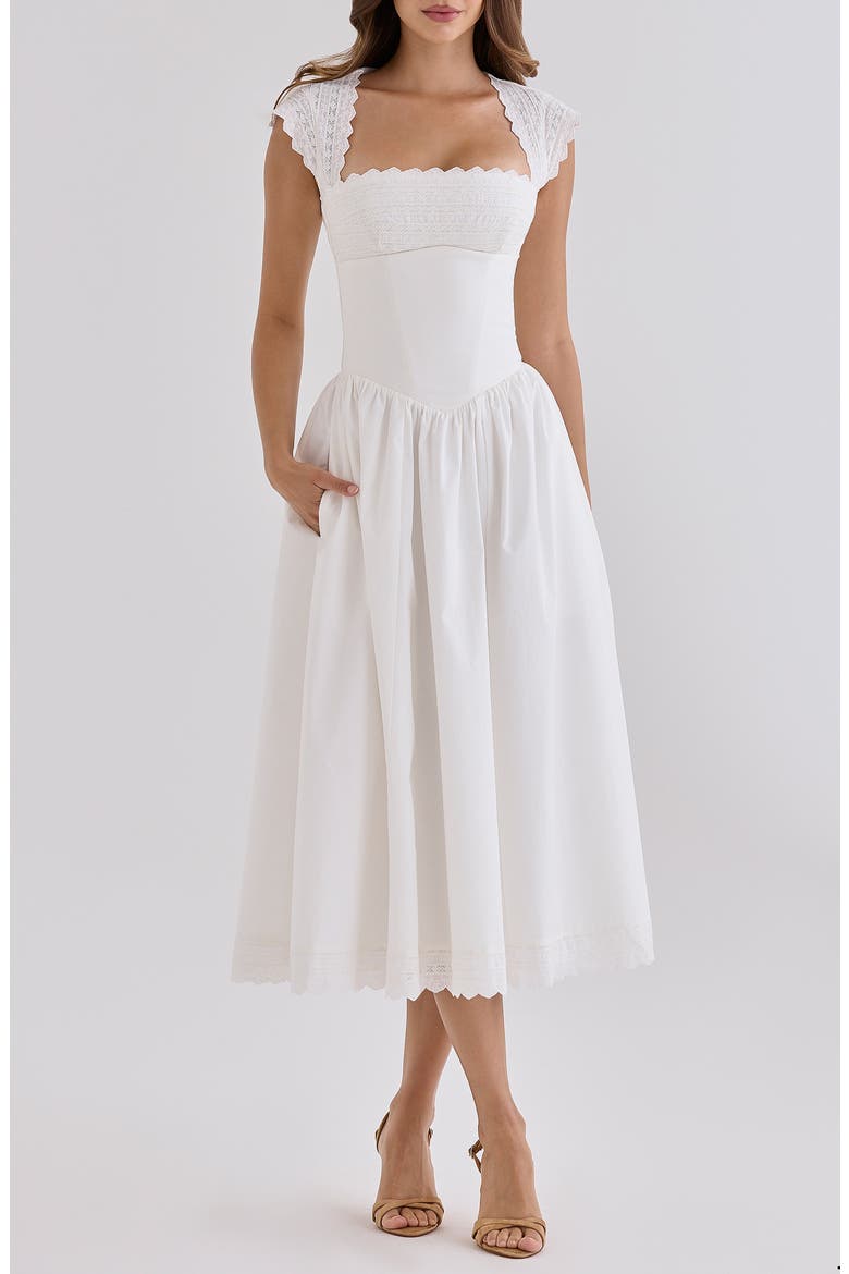 Fiorella Broderie Short Sleeve Dress, Alternate, color, WHITE