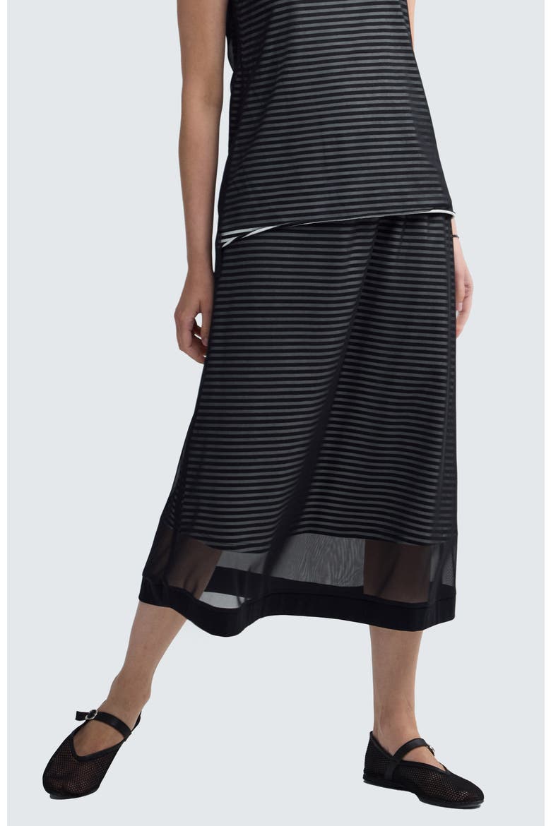 Saphina Striped Mesh Midi Skirt, Alternate, color, Black Print