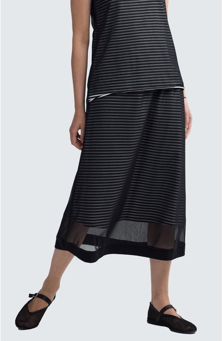 LUUKAA Saphina Striped Mesh Midi Skirt, Alternate, color, Black Print