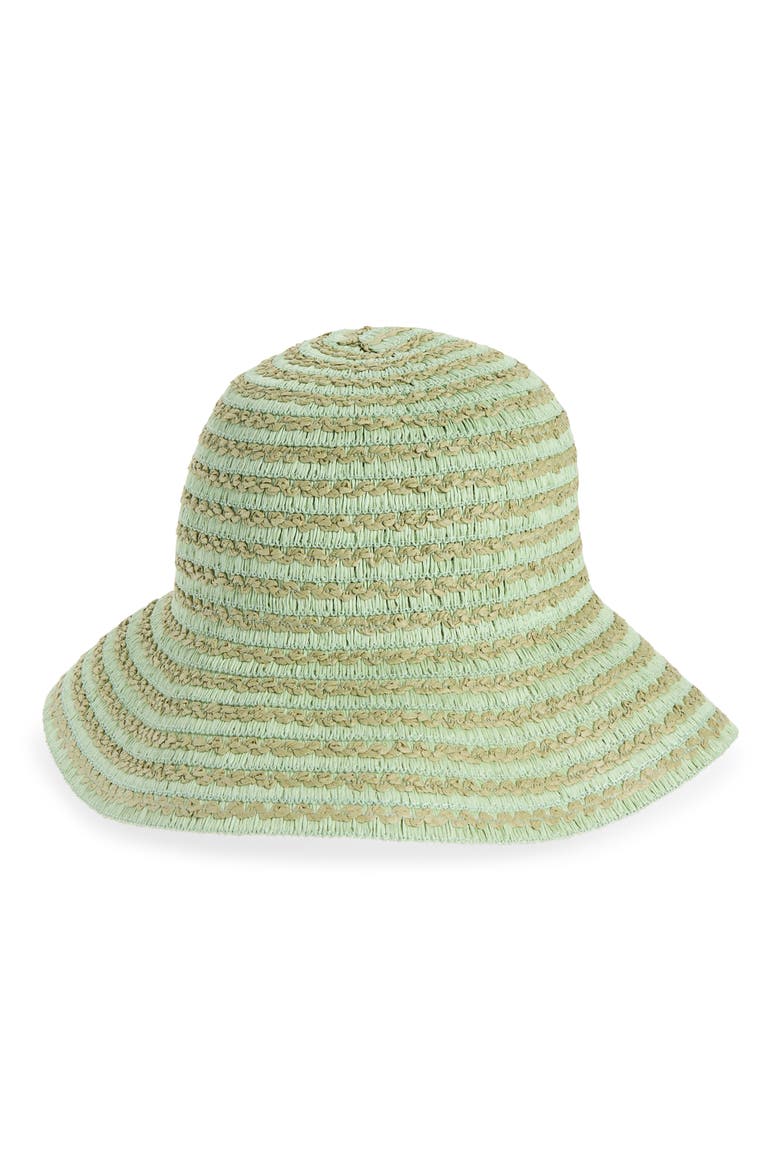 Stripe Straw Bucket Hat, Main, color, GREEN