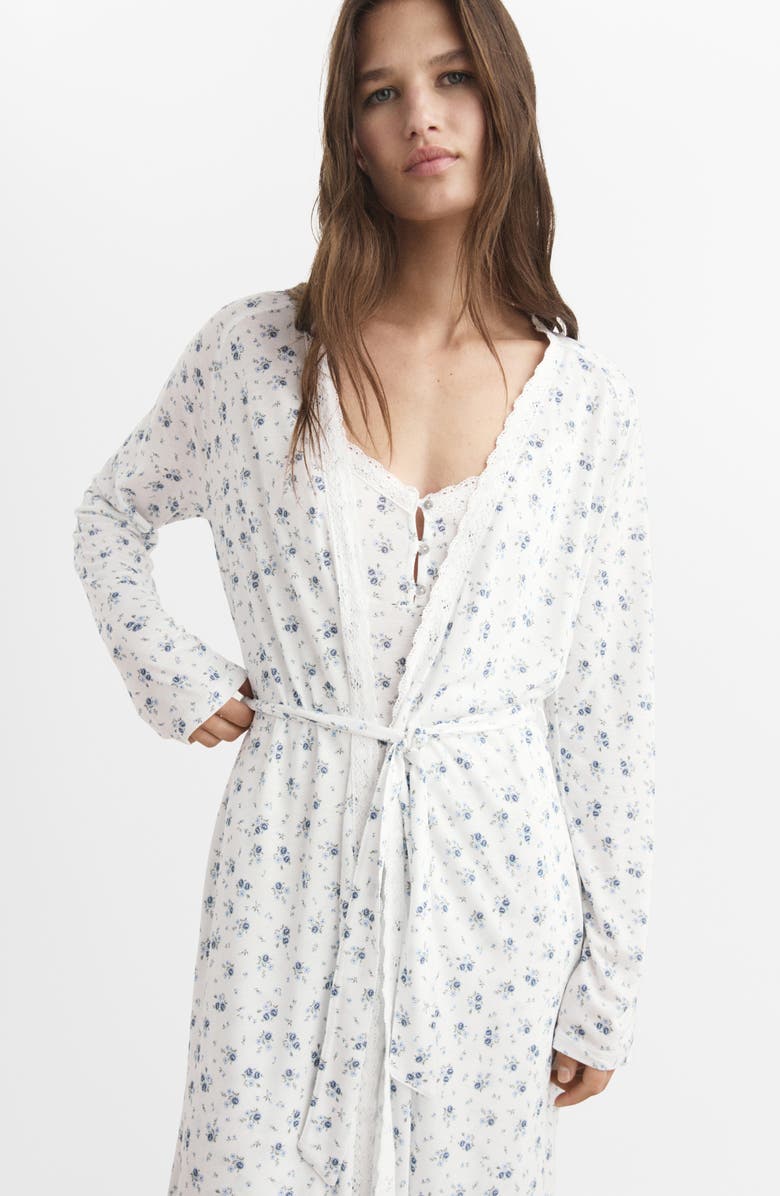 MANGO Floral Print Robe, Alternate, color, White