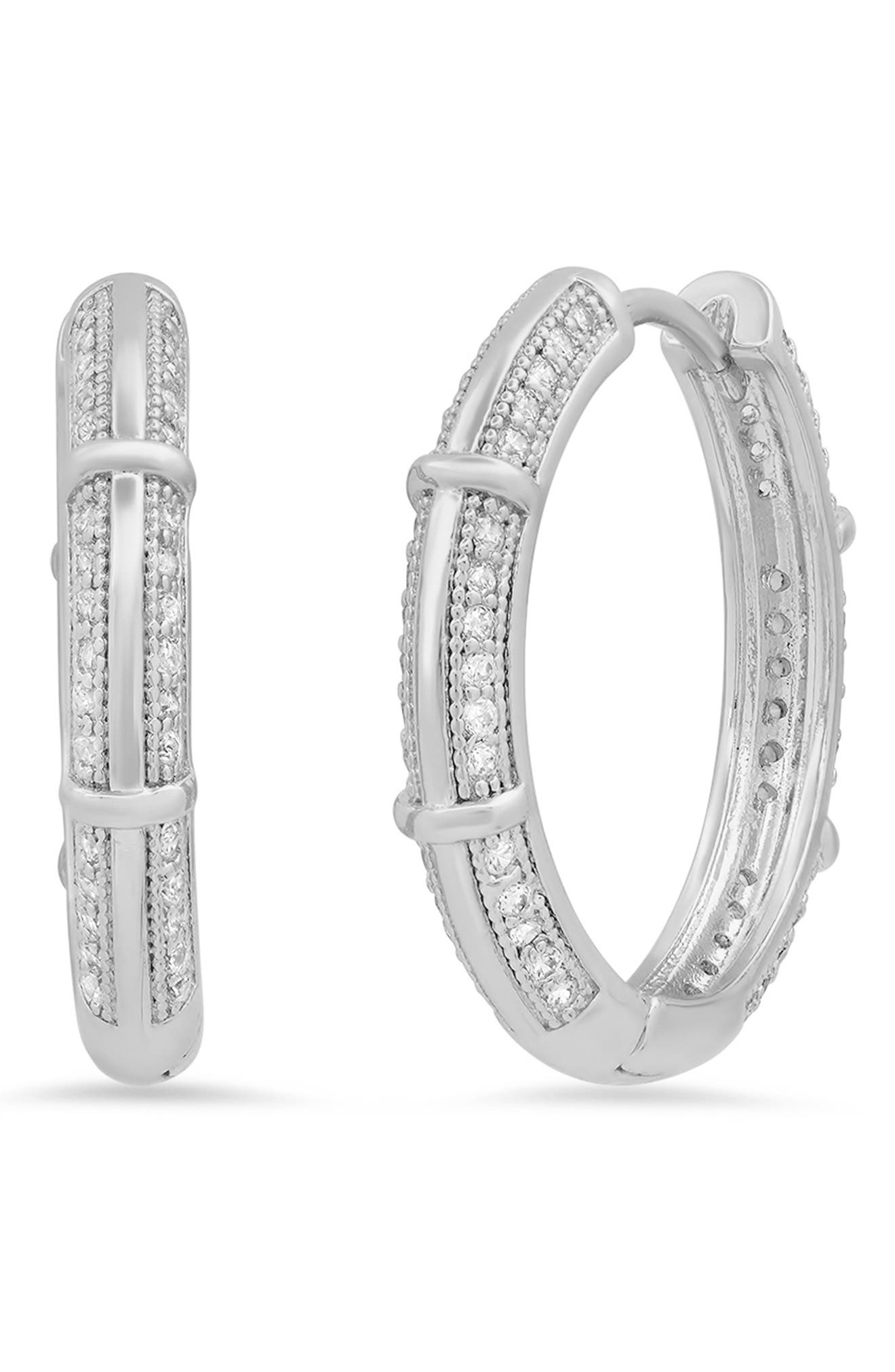 STEELTIME HMY JEWELRY 18K Gold Plated Stainless Steel Simulated Diamond Hoop Earrings