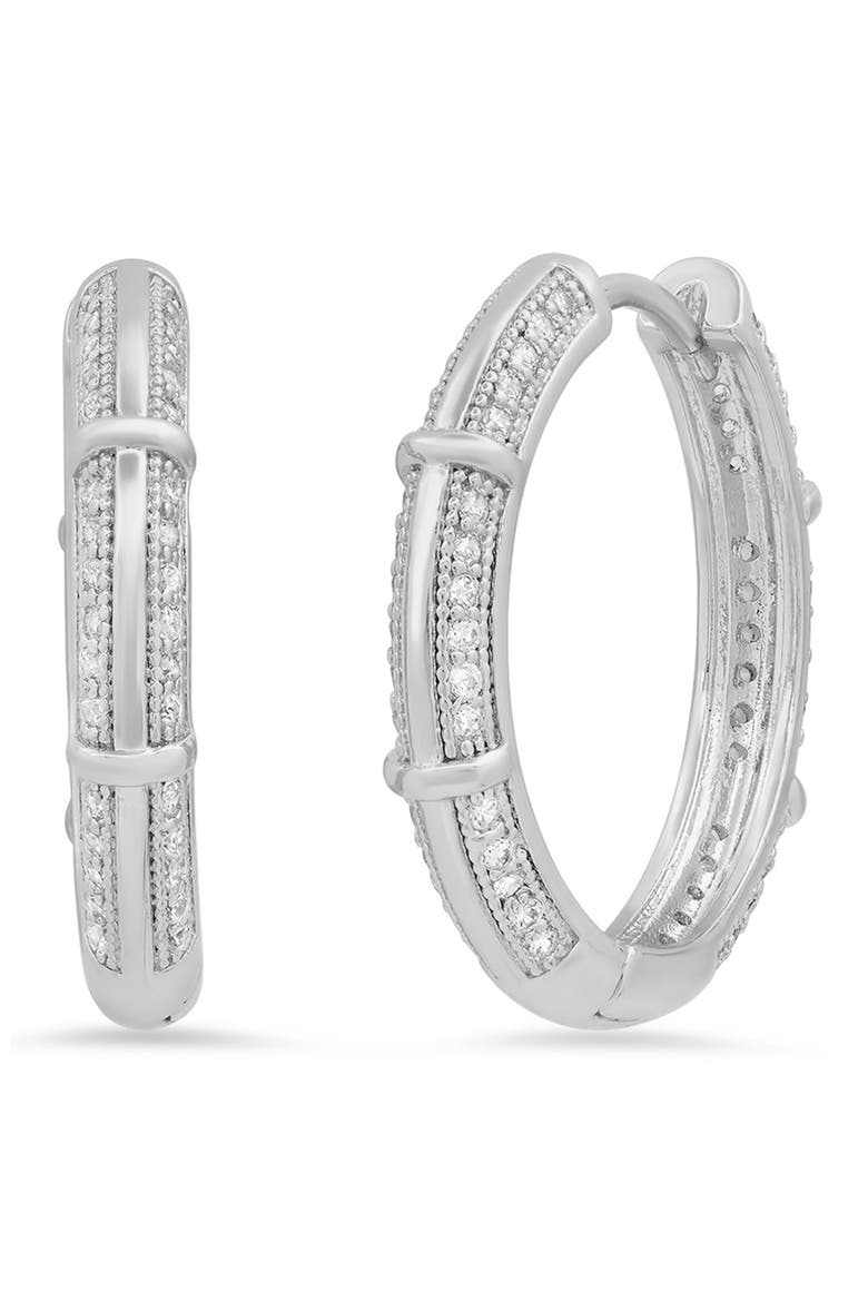 18K Gold Plated Stainless Steel Simulated Diamond Hoop Earrings, Main, color, METALLIC