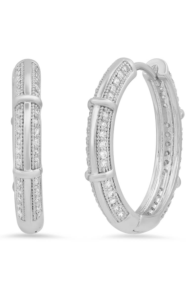 STEELTIME HMY JEWELRY 18K Gold Plated Stainless Steel Simulated Diamond Hoop Earrings, Main, color, Metallic