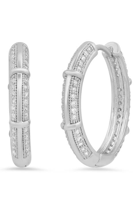 HMY JEWELRY 18K Gold Plated Stainless Steel Simulated Diamond Hoop Earrings