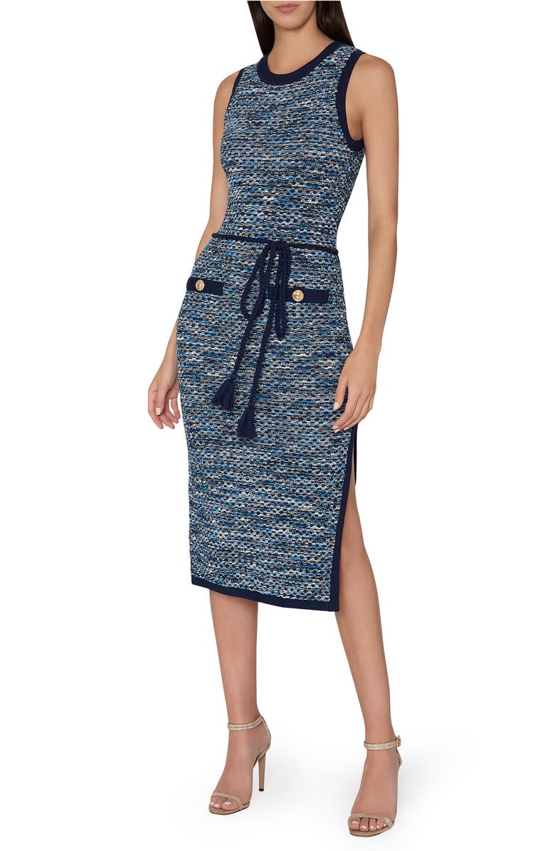 Milly Kim Textured Fringe Belt Sweater Dress, Main, color,