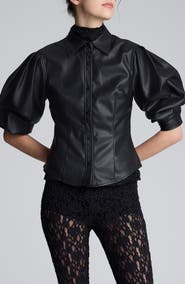 Kenneth Cole Faux Leather Snap Front Shirt