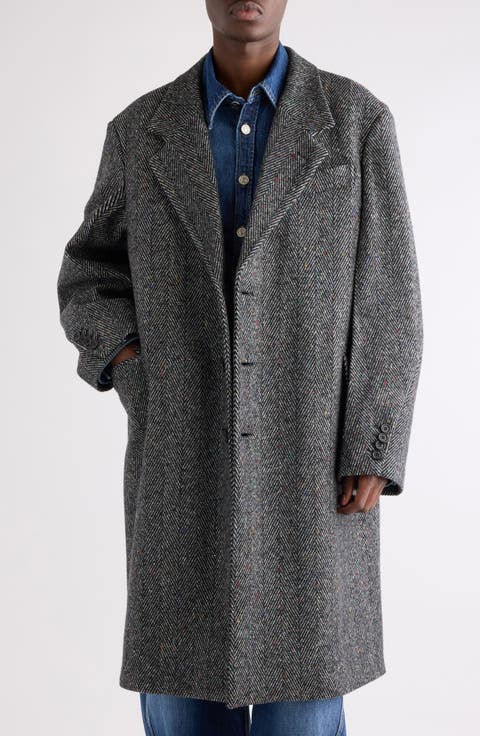 Oversize Wool Blend Herringbone Overcoat
